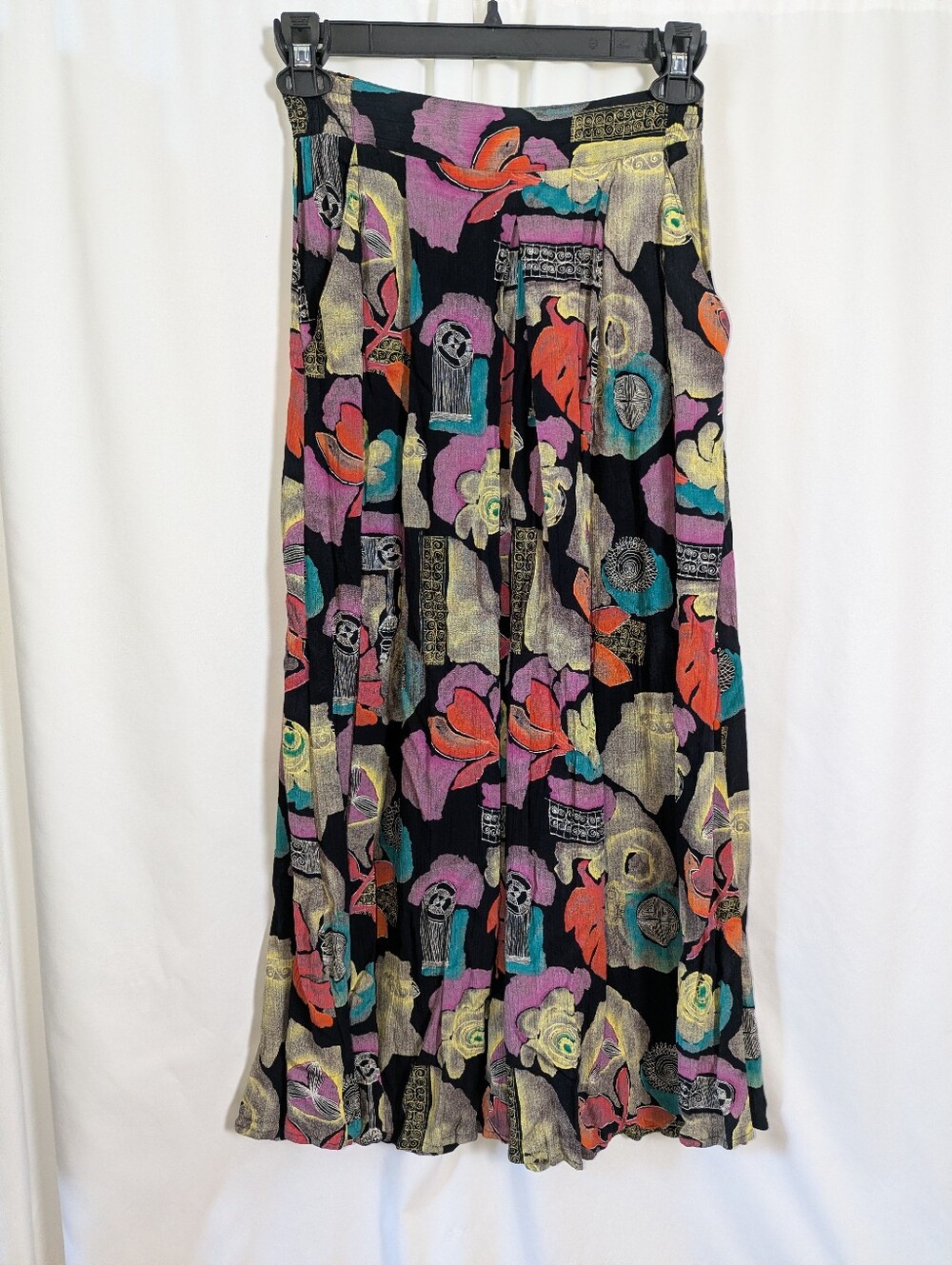 Vintage Carole Little Abstract Rayon Palazzo Pants Size 8 90s Art Teacher Boho